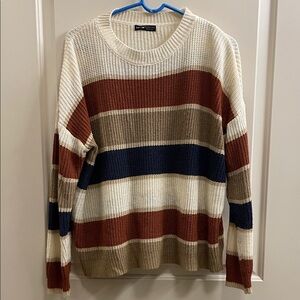 SHEIN Men's Striped Crewneck Sweater in Cream, Brown, and Navy
